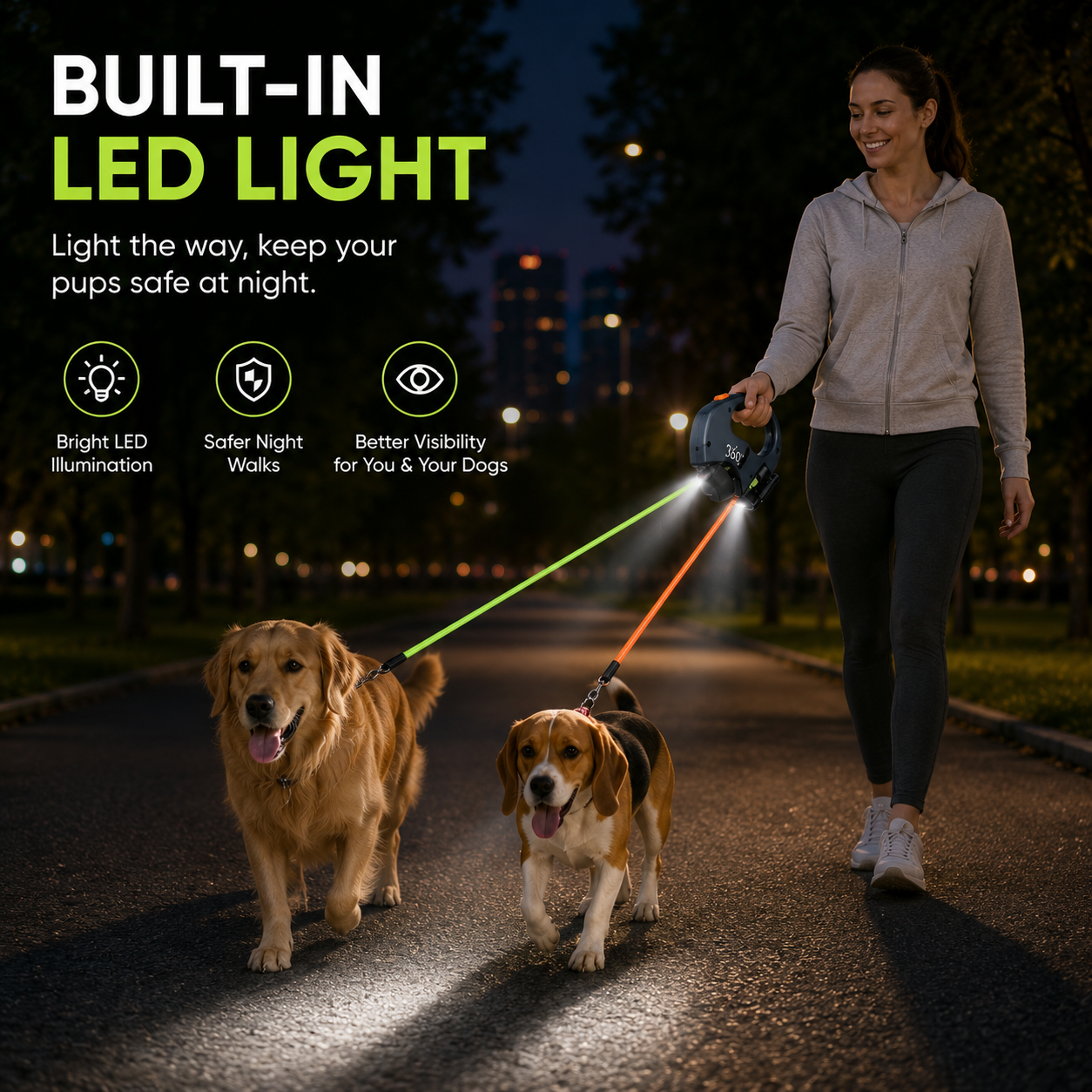 360° Tangle-Free Dog Leash with LED