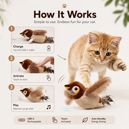 Electric Bird Cat Toy with Catnip