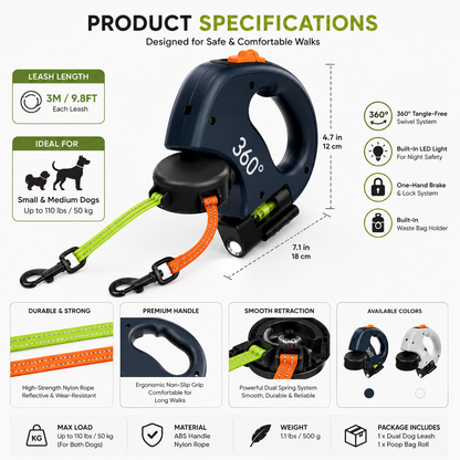 360° Tangle-Free Dog Leash with LED